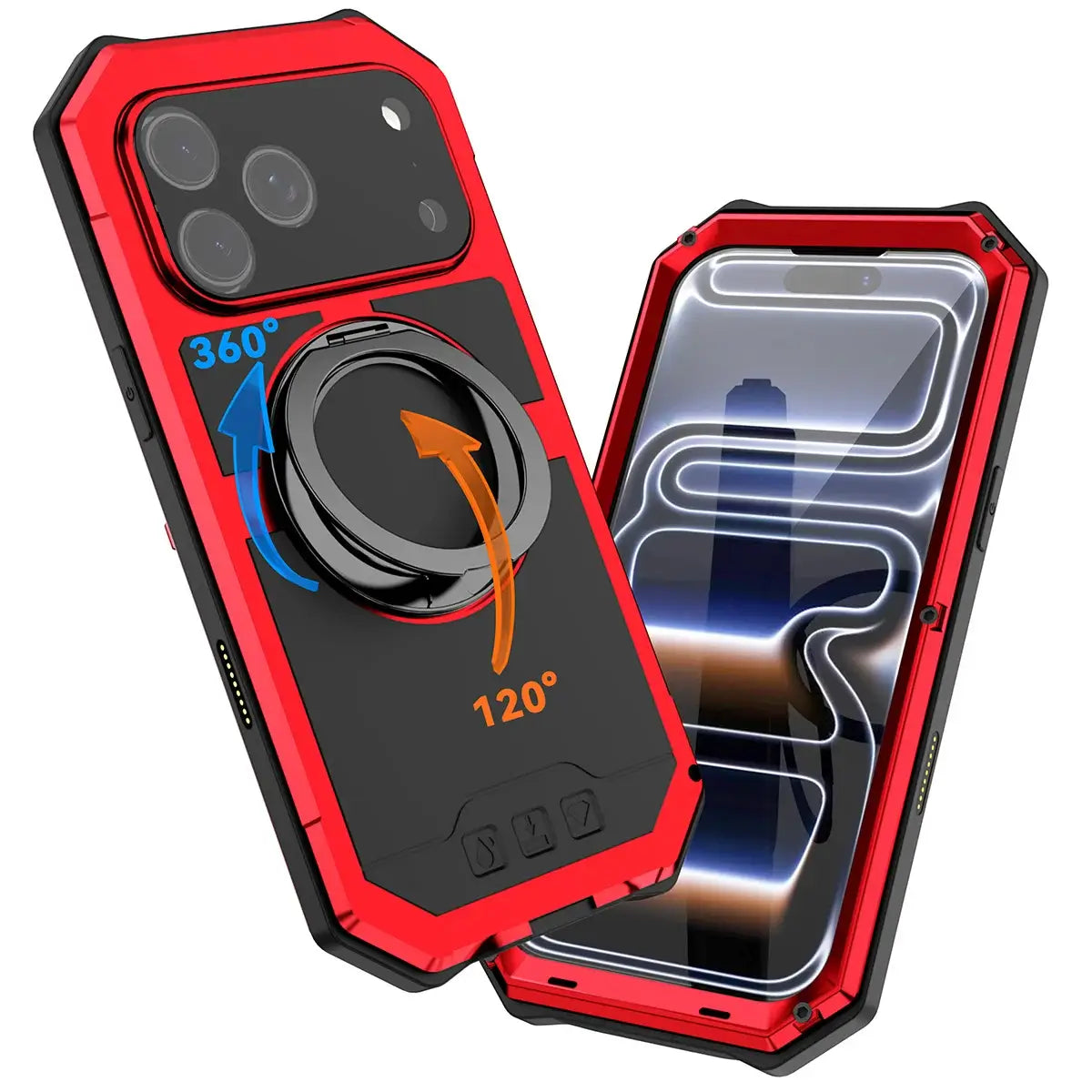 Buy 360° Rotatable Magnetic Stand Case | Full-Body Protection, Lens Guard & Wireless Charging Support - Stark at Caseles-iPhone 17 Pro Max, Orange