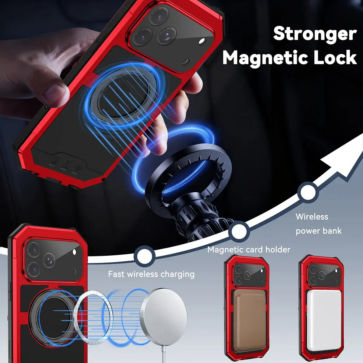 Buy 360° Rotatable Magnetic Stand Case | Full-Body Protection, Lens Guard & Wireless Charging Support - Stark at Caseles-iPhone 17 Pro Max, Orange