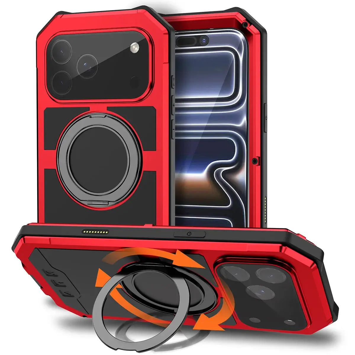 Buy 360° Rotatable Magnetic Stand Case | Full-Body Protection, Lens Guard & Wireless Charging Support - Stark at Caseles-iPhone 17 Pro Max, Red