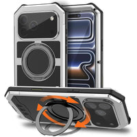 Buy 360° Rotatable Magnetic Stand Case | Full-Body Protection, Lens Guard & Wireless Charging Support - Stark at Caseles-iPhone 17 Pro Max, Silver