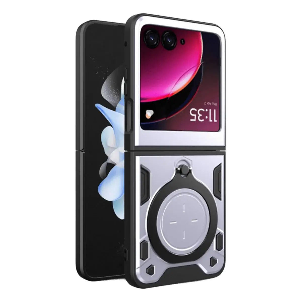 Buy Industrial Armor for Moto Razr: Magnetic Ring Stand, 2-in-1 Shockproof Heavy-Duty Case - Tal at Caseles-Motorola Razr Ultra (2025), Silver