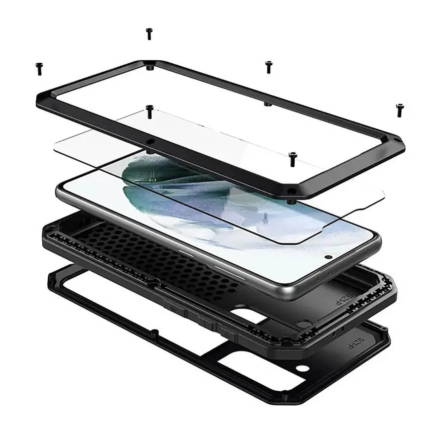 Buy Classic Full Body Metal Armor Phone Case, with Screen Protector, Heavy Duty Defender Shockproof Case - Theo at Caseles-Samsung Galaxy S25 Ultra, Black