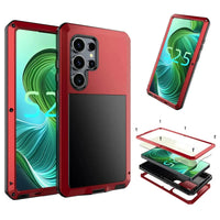 Buy Classic Full Body Metal Armor Phone Case, with Screen Protector, Heavy Duty Defender Shockproof Case - TRAVIS at Caseles-Samsung Galaxy S25 Ultra, Taddeo-Red