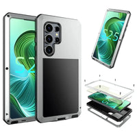 Buy Classic Full Body Metal Armor Phone Case, with Screen Protector, Heavy Duty Defender Shockproof Case - TRAVIS at Caseles-Samsung Galaxy S25 Ultra, Taddeo-Silver