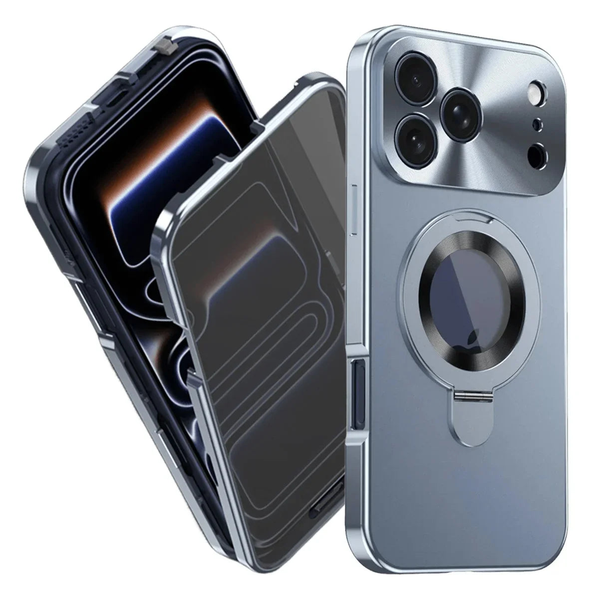 Buy Caseles Anti-Spy Metal Armor for iPhone: 360° Rotating Stand, 9H Privacy Glass & MagSafe Shield - VADEN at Caseles-iPhone 17 Pro Max, Blue