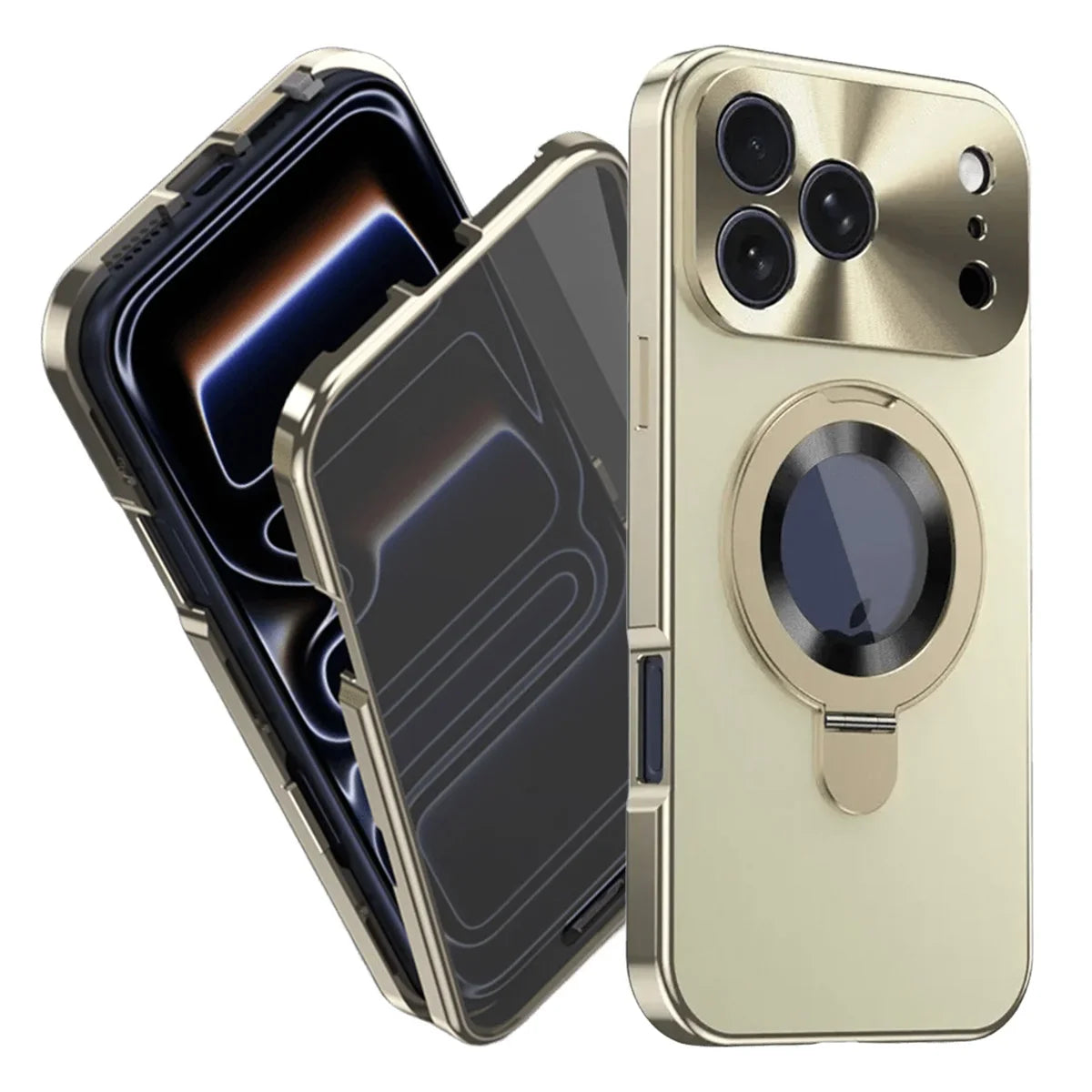 Buy Caseles Anti-Spy Metal Armor for iPhone: 360° Rotating Stand, 9H Privacy Glass & MagSafe Shield - VADEN at Caseles-iPhone 17 Pro Max, Gold
