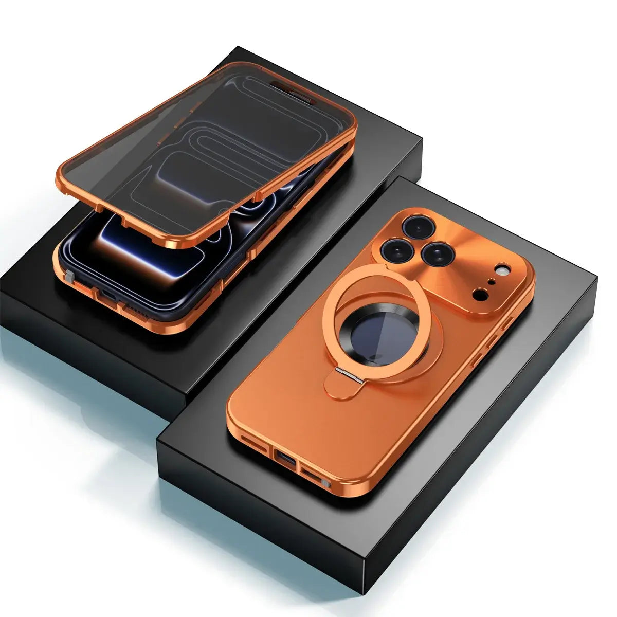 Buy Caseles Anti-Spy Metal Armor for iPhone: 360° Rotating Stand, 9H Privacy Glass & MagSafe Shield - VADEN at Caseles-iPhone 17 Pro Max, Orange