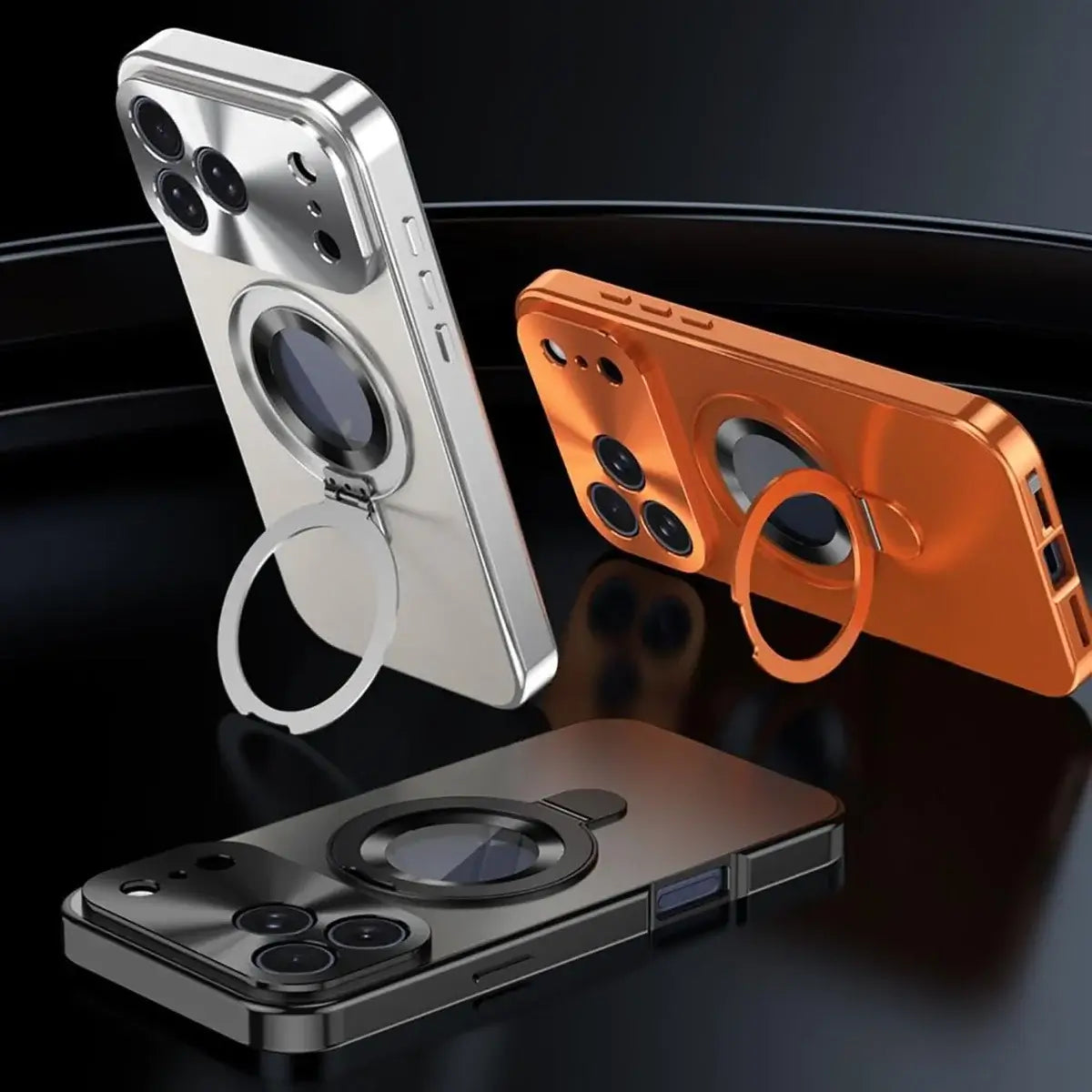 Buy Caseles Anti-Spy Metal Armor for iPhone: 360° Rotating Stand, 9H Privacy Glass & MagSafe Shield - VADEN at Caseles-iPhone 17 Pro Max, Orange