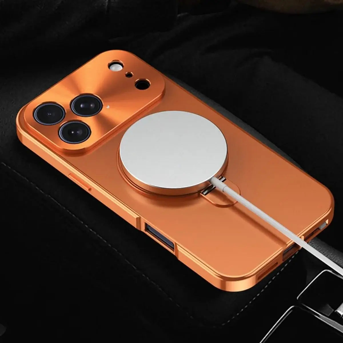 Buy Caseles Anti-Spy Metal Armor for iPhone: 360° Rotating Stand, 9H Privacy Glass & MagSafe Shield - VADEN at Caseles-iPhone 17 Pro Max, Orange
