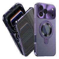Buy Caseles Anti-Spy Metal Armor for iPhone: 360° Rotating Stand, 9H Privacy Glass & MagSafe Shield - VADEN at Caseles-iPhone 17 Pro Max, Purple