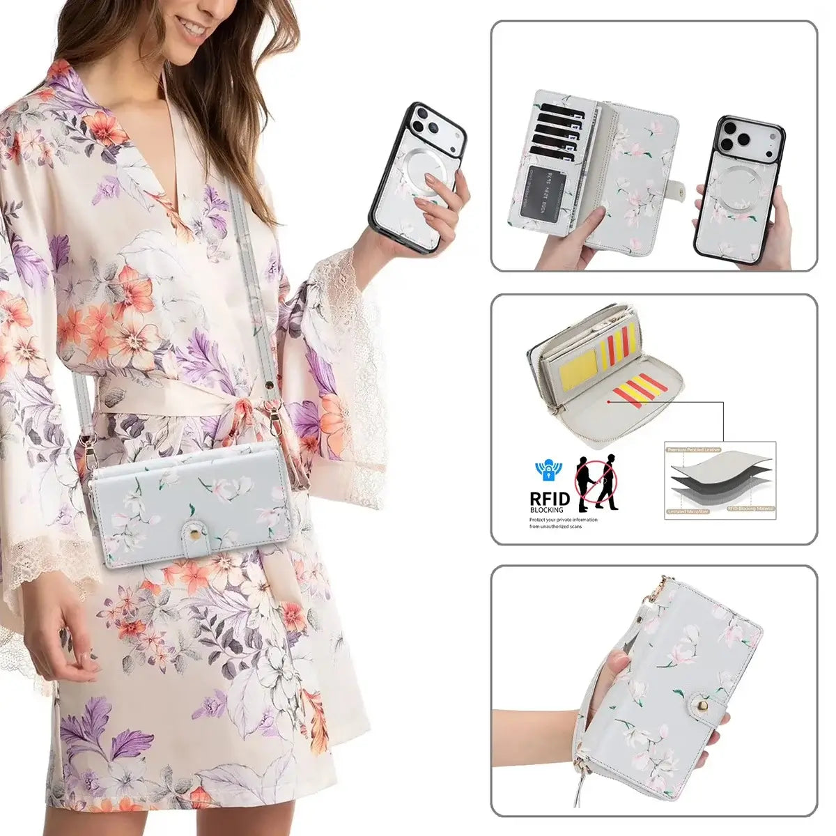 Buy 2-in-1 Floral Armor for iPhone: 15 Card Slots, Anti-Spy Shield, RFID Protection & MagSafe - Vala at Caseles-iPhone 17 Pro Max, Black