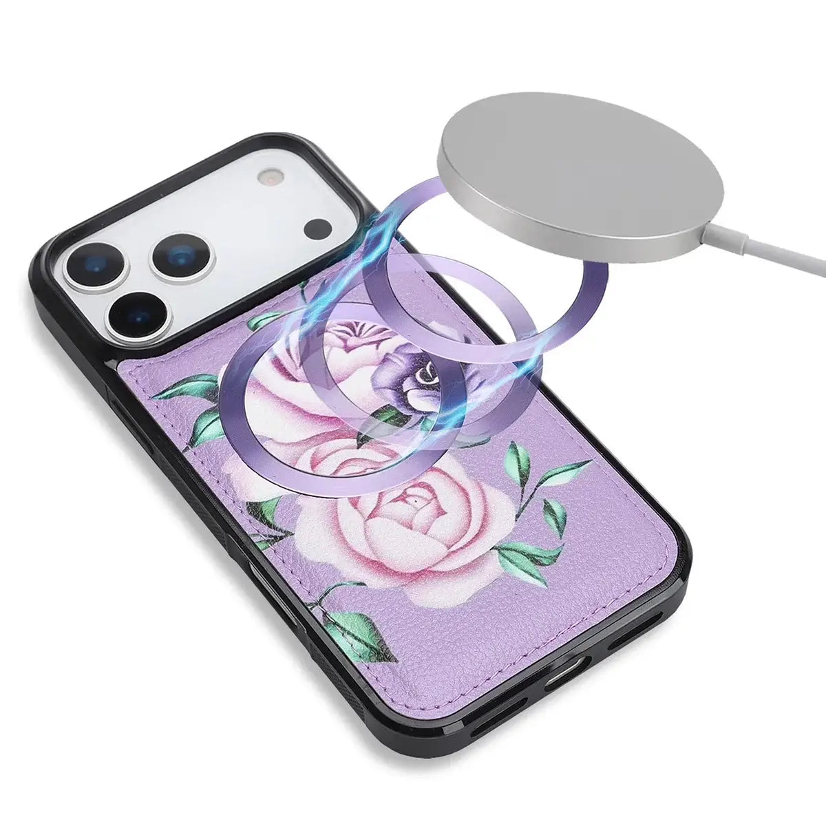 Buy 2-in-1 Floral Armor for iPhone: 15 Card Slots, Anti-Spy Shield, RFID Protection & MagSafe - Vala at Caseles-iPhone 17 Pro Max, Black