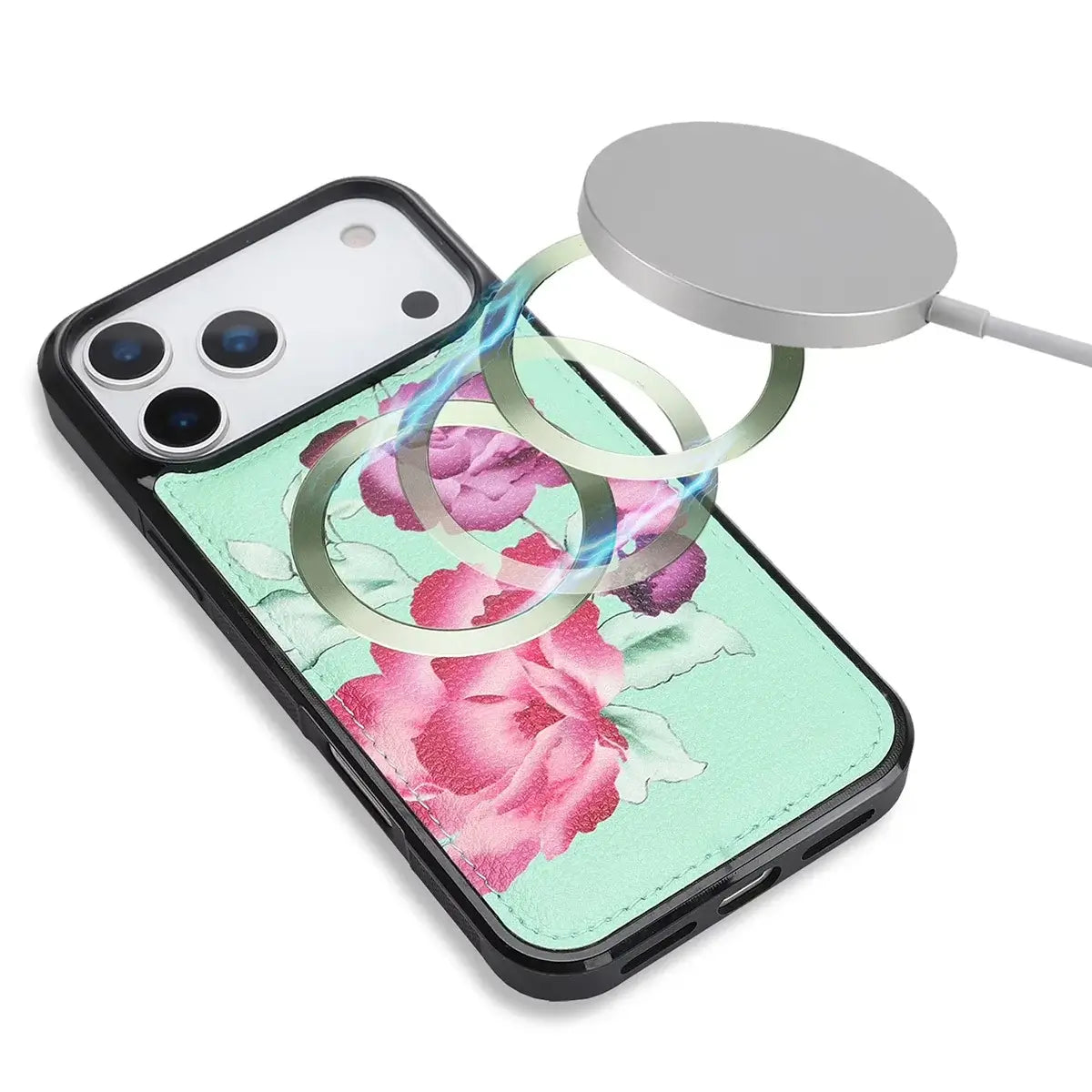 Buy 2-in-1 Floral Armor for iPhone: 15 Card Slots, Anti-Spy Shield, RFID Protection & MagSafe - Vala at Caseles-iPhone 17 Pro Max, Black