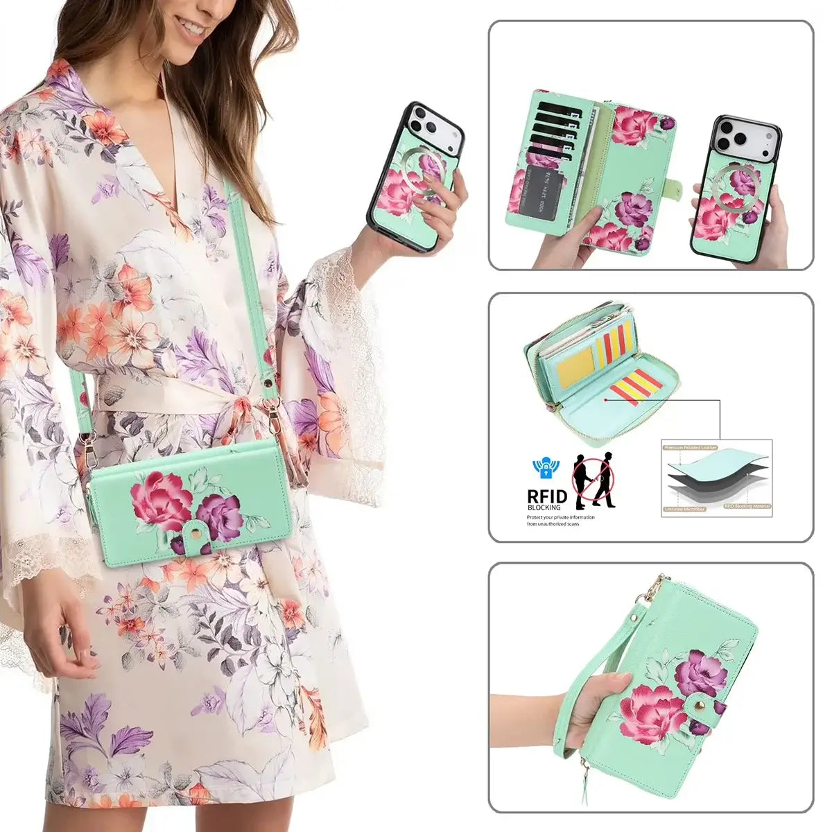 Buy 2-in-1 Floral Armor for iPhone: 15 Card Slots, Anti-Spy Shield, RFID Protection & MagSafe - Vala at Caseles-iPhone 17 Pro Max, Black