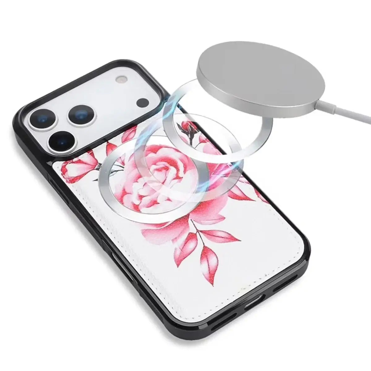 Buy 2-in-1 Floral Armor for iPhone: 15 Card Slots, Anti-Spy Shield, RFID Protection & MagSafe - Vala at Caseles-iPhone 17 Pro Max, Black