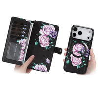 Buy 2-in-1 Floral Armor for iPhone: 15 Card Slots, Anti-Spy Shield, RFID Protection & MagSafe - Vala at Caseles-iPhone 17 Pro Max, Black