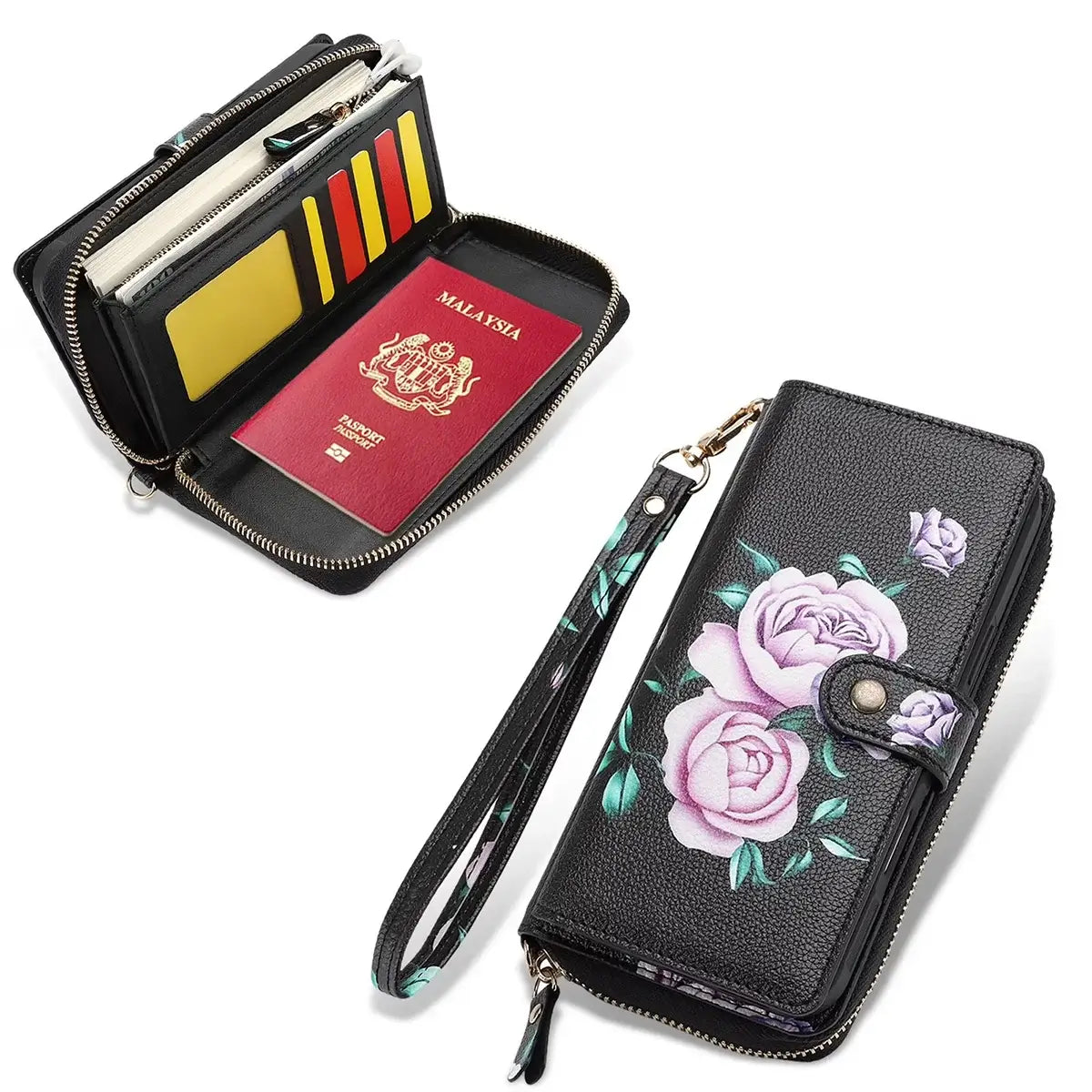 Buy 2-in-1 Floral Armor for iPhone: 15 Card Slots, Anti-Spy Shield, RFID Protection & MagSafe - Vala at Caseles-iPhone 17 Pro Max, Black