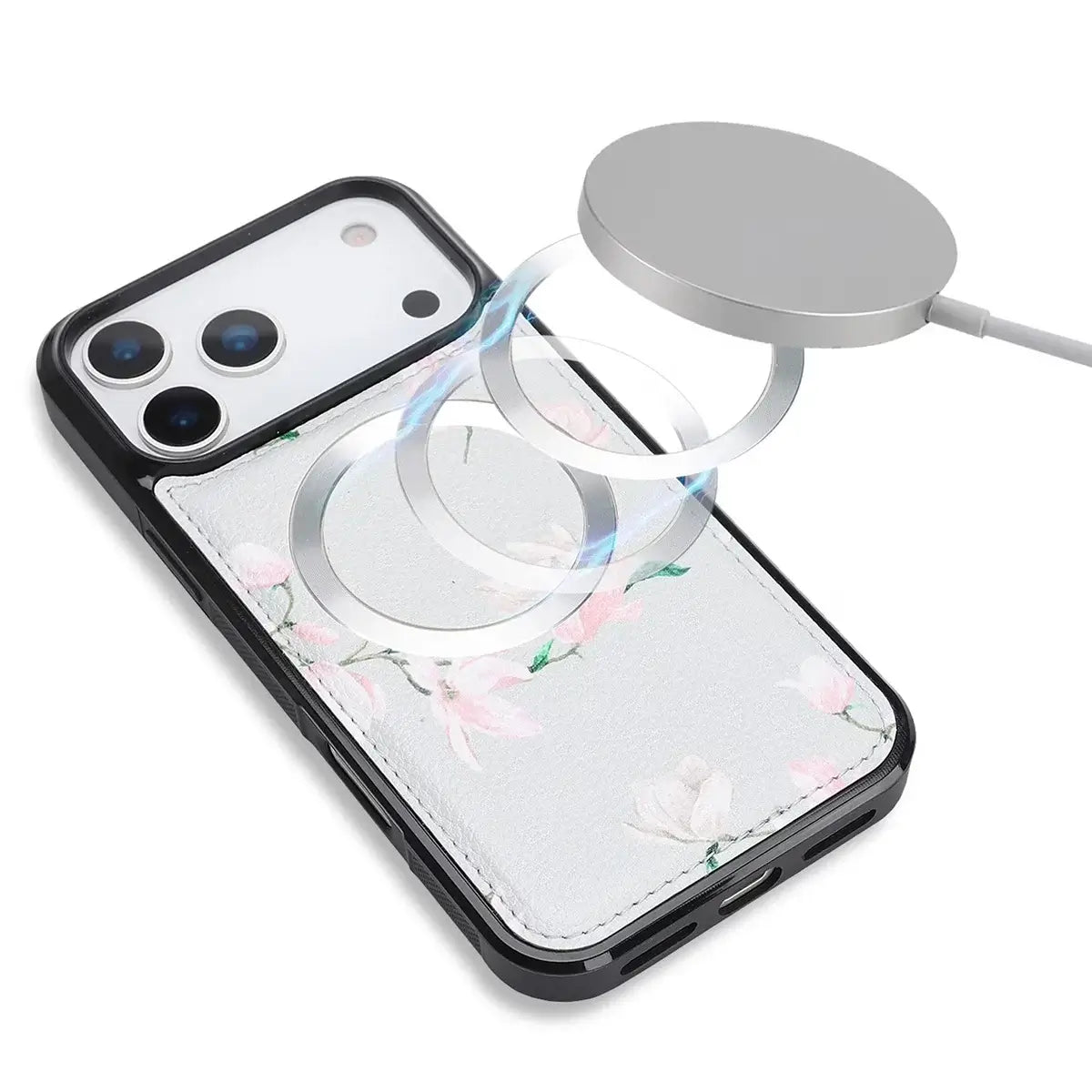Buy 2-in-1 Floral Armor for iPhone: 15 Card Slots, Anti-Spy Shield, RFID Protection & MagSafe - Vala at Caseles-iPhone 17 Pro Max, Black