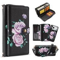 Buy 2-in-1 Floral Armor for iPhone: 15 Card Slots, Anti-Spy Shield, RFID Protection & MagSafe - Vala at Caseles-iPhone 17 Pro Max, Black