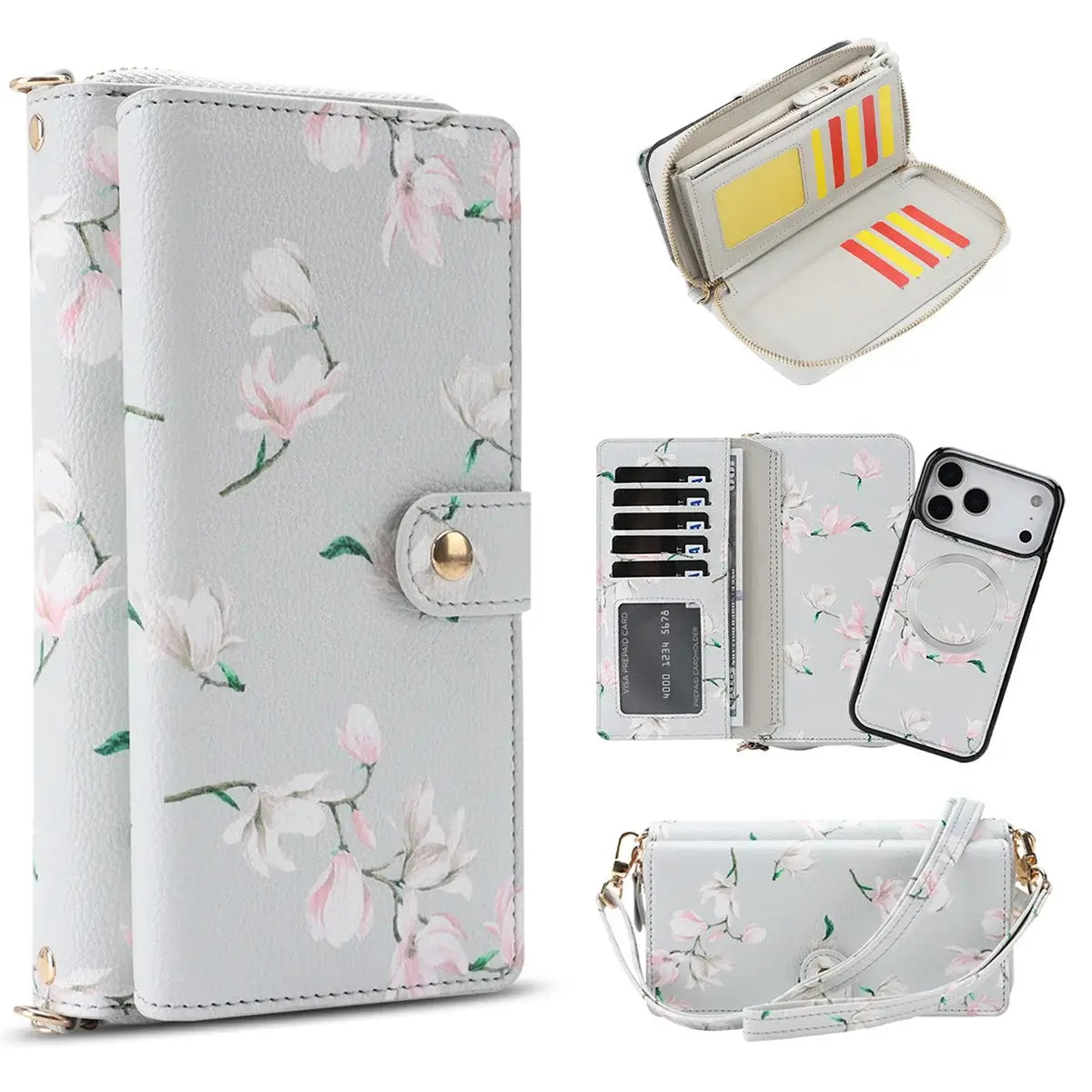 Buy 2-in-1 Floral Armor for iPhone: 15 Card Slots, Anti-Spy Shield, RFID Protection & MagSafe - Vala at Caseles-iPhone 17 Pro Max, Gray