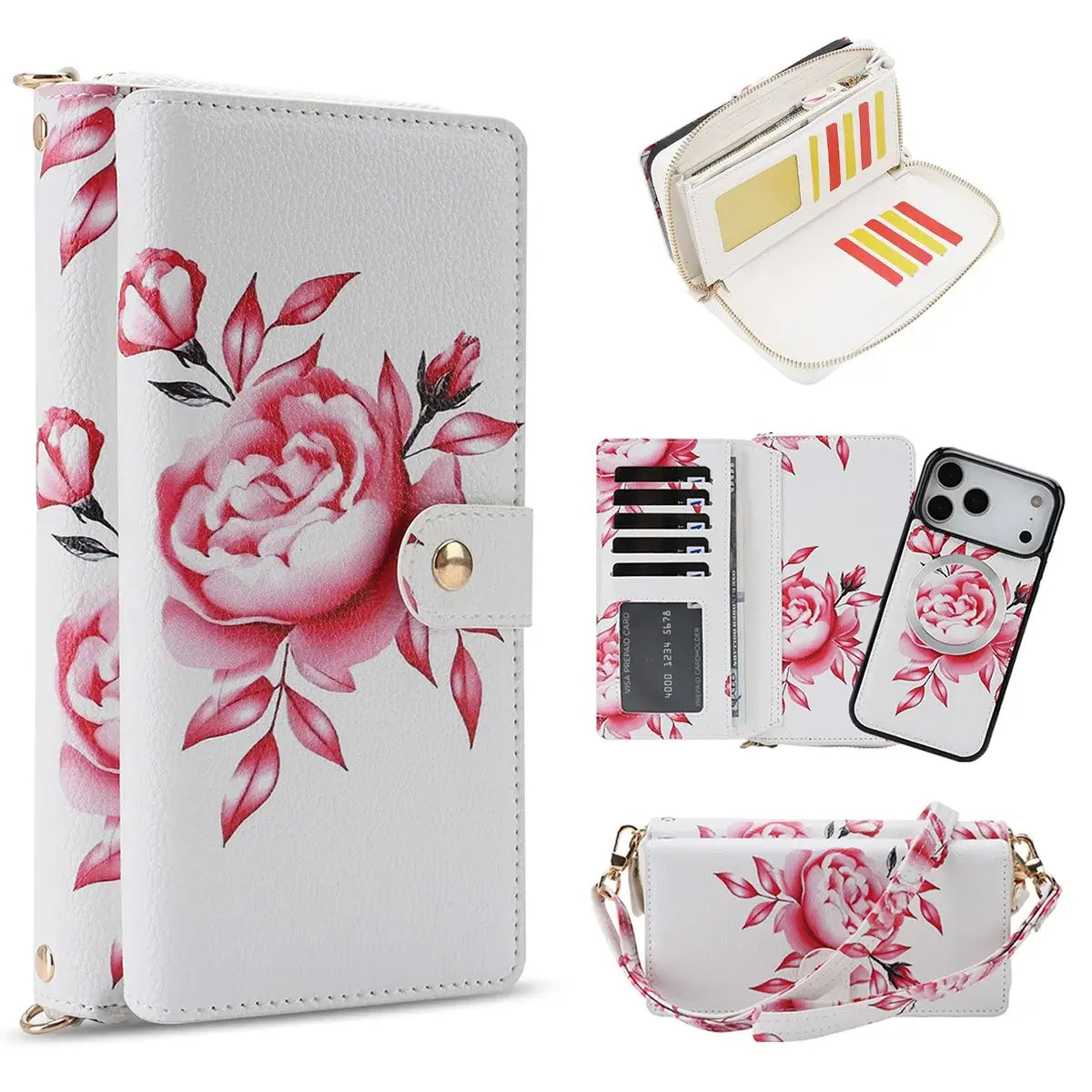 Buy 2-in-1 Floral Armor for iPhone: 15 Card Slots, Anti-Spy Shield, RFID Protection & MagSafe - Vala at Caseles-iPhone 17 Pro Max, White