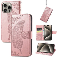 Buy Wallet Case for iPhone, Leather Flip Cover with Card Slots, Wrist Strap, Butterfly Embossed Design, Stand Feature - VANNY at Caseles-iPhone 16 Pro Max, Pink