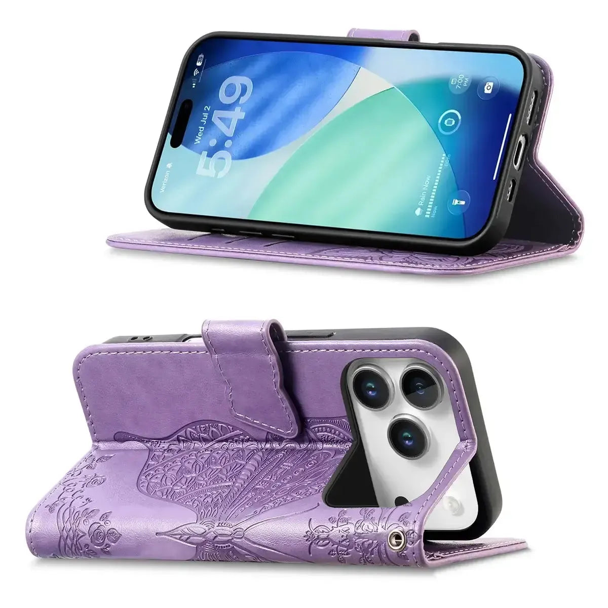 Buy Wallet Case for iPhone, Leather Flip Cover with Card Slots, Wrist Strap, Butterfly Embossed Design, Stand Feature - VANNY at Caseles-iPhone 17 Pro Max, Black