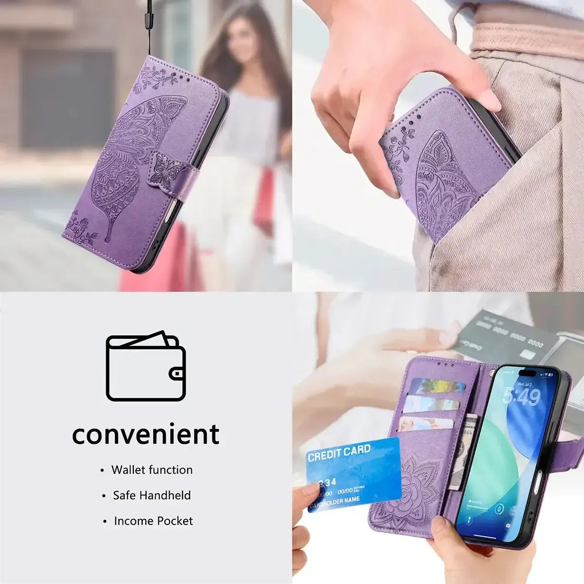 Buy Wallet Case for iPhone, Leather Flip Cover with Card Slots, Wrist Strap, Butterfly Embossed Design, Stand Feature - VANNY at Caseles-iPhone 17 Pro Max, Black