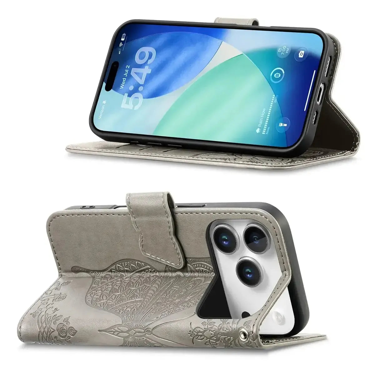 Buy Wallet Case for iPhone, Leather Flip Cover with Card Slots, Wrist Strap, Butterfly Embossed Design, Stand Feature - VANNY at Caseles-iPhone 17 Pro Max, Black