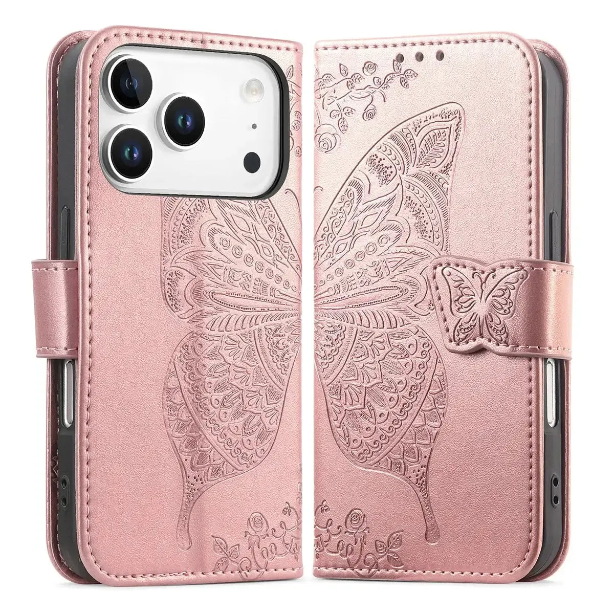 Buy Wallet Case for iPhone, Leather Flip Cover with Card Slots, Wrist Strap, Butterfly Embossed Design, Stand Feature - VANNY at Caseles-iPhone 17 Pro Max, Black
