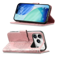 Buy Wallet Case for iPhone, Leather Flip Cover with Card Slots, Wrist Strap, Butterfly Embossed Design, Stand Feature - VANNY at Caseles-iPhone 17 Pro Max, Black