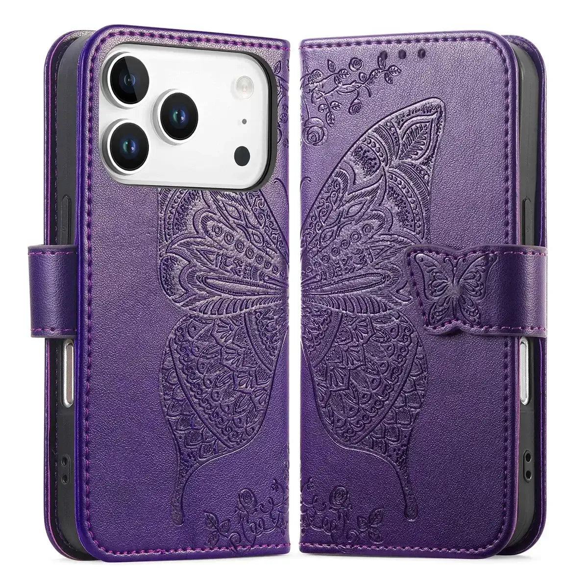 Buy Wallet Case for iPhone, Leather Flip Cover with Card Slots, Wrist Strap, Butterfly Embossed Design, Stand Feature - VANNY at Caseles-iPhone 17 Pro Max, Black