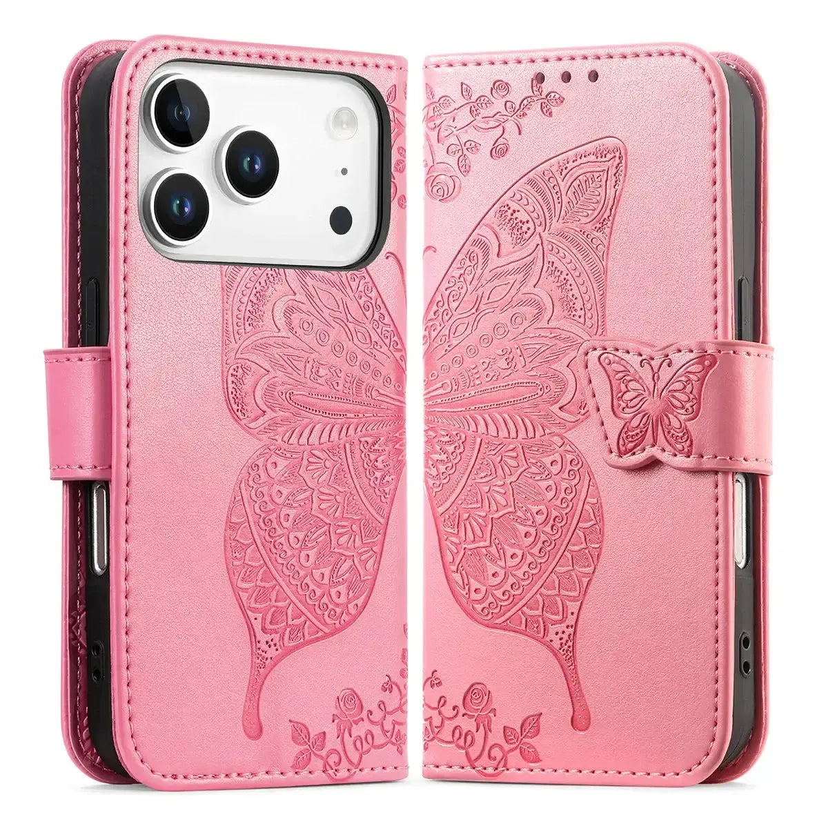 Buy Wallet Case for iPhone, Leather Flip Cover with Card Slots, Wrist Strap, Butterfly Embossed Design, Stand Feature - VANNY at Caseles-iPhone 17 Pro Max, Black