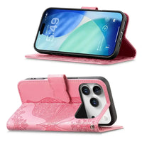 Buy Wallet Case for iPhone, Leather Flip Cover with Card Slots, Wrist Strap, Butterfly Embossed Design, Stand Feature - VANNY at Caseles-iPhone 17 Pro Max, Black