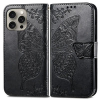 Buy Wallet Case for iPhone, Leather Flip Cover with Card Slots, Wrist Strap, Butterfly Embossed Design, Stand Feature - VANNY at Caseles-iPhone 16 Pro Max, Black