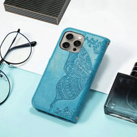 Buy Wallet Case for iPhone, Leather Flip Cover with Card Slots, Wrist Strap, Butterfly Embossed Design, Stand Feature - VANNY at Caseles-iPhone 16 Pro Max, Black