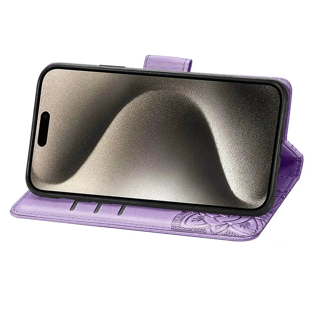 Buy Wallet Case for iPhone, Leather Flip Cover with Card Slots, Wrist Strap, Butterfly Embossed Design, Stand Feature - VANNY at Caseles-iPhone 16 Pro Max, Black