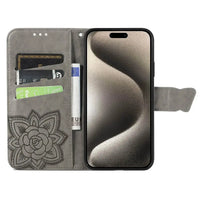 Buy Wallet Case for iPhone, Leather Flip Cover with Card Slots, Wrist Strap, Butterfly Embossed Design, Stand Feature - VANNY at Caseles-iPhone 16 Pro Max, Black