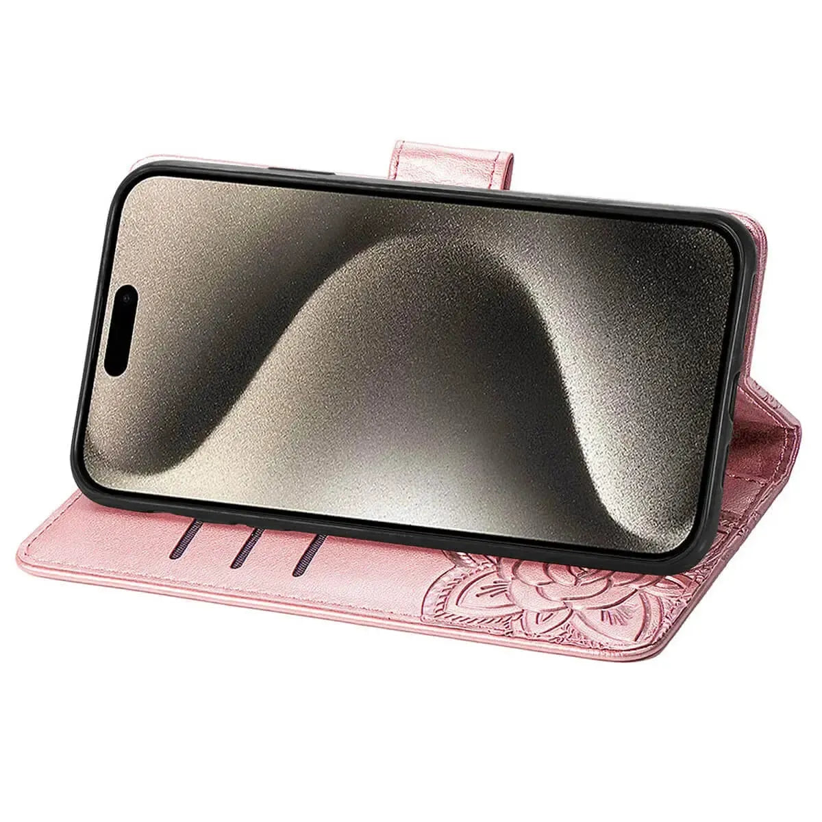 Buy Wallet Case for iPhone, Leather Flip Cover with Card Slots, Wrist Strap, Butterfly Embossed Design, Stand Feature - VANNY at Caseles-iPhone 16 Pro Max, Black
