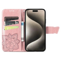 Buy Wallet Case for iPhone, Leather Flip Cover with Card Slots, Wrist Strap, Butterfly Embossed Design, Stand Feature - VANNY at Caseles-iPhone 16 Pro Max, Black