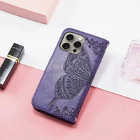 Buy Wallet Case for iPhone, Leather Flip Cover with Card Slots, Wrist Strap, Butterfly Embossed Design, Stand Feature - VANNY at Caseles-iPhone 17 Pro Max, Black