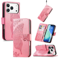 Buy Wallet Case for iPhone, Leather Flip Cover with Card Slots, Wrist Strap, Butterfly Embossed Design, Stand Feature - VANNY at Caseles-iPhone 17 Pro Max, Pink