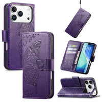 Buy Wallet Case for iPhone, Leather Flip Cover with Card Slots, Wrist Strap, Butterfly Embossed Design, Stand Feature - VANNY at Caseles-iPhone 17 Pro Max, Purple