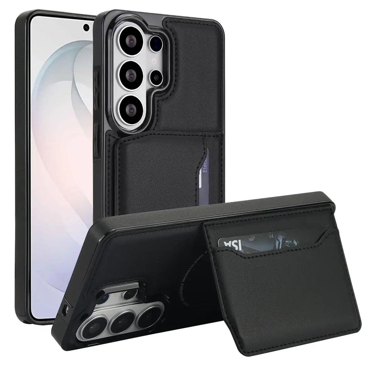 Buy Shockproof Protective Case with Card Holder, Magnetic Charging Compatibility & Hands-Free Viewing Stand - Vaun at Caseles-Samsung Galaxy S26 Ultra, Black