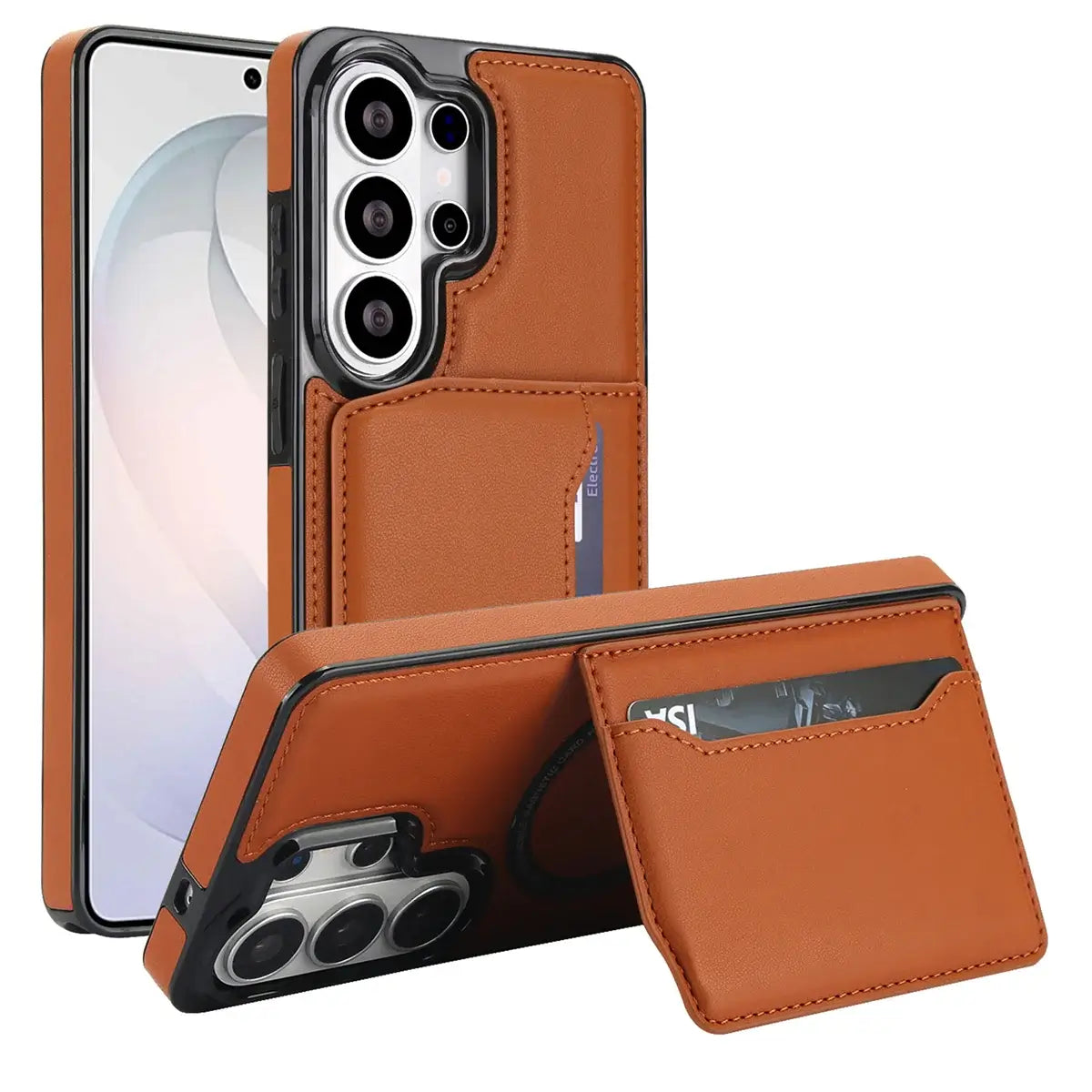 Buy Shockproof Protective Case with Card Holder, Magnetic Charging Compatibility & Hands-Free Viewing Stand - Vaun at Caseles-Samsung Galaxy S26 Ultra, Brown
