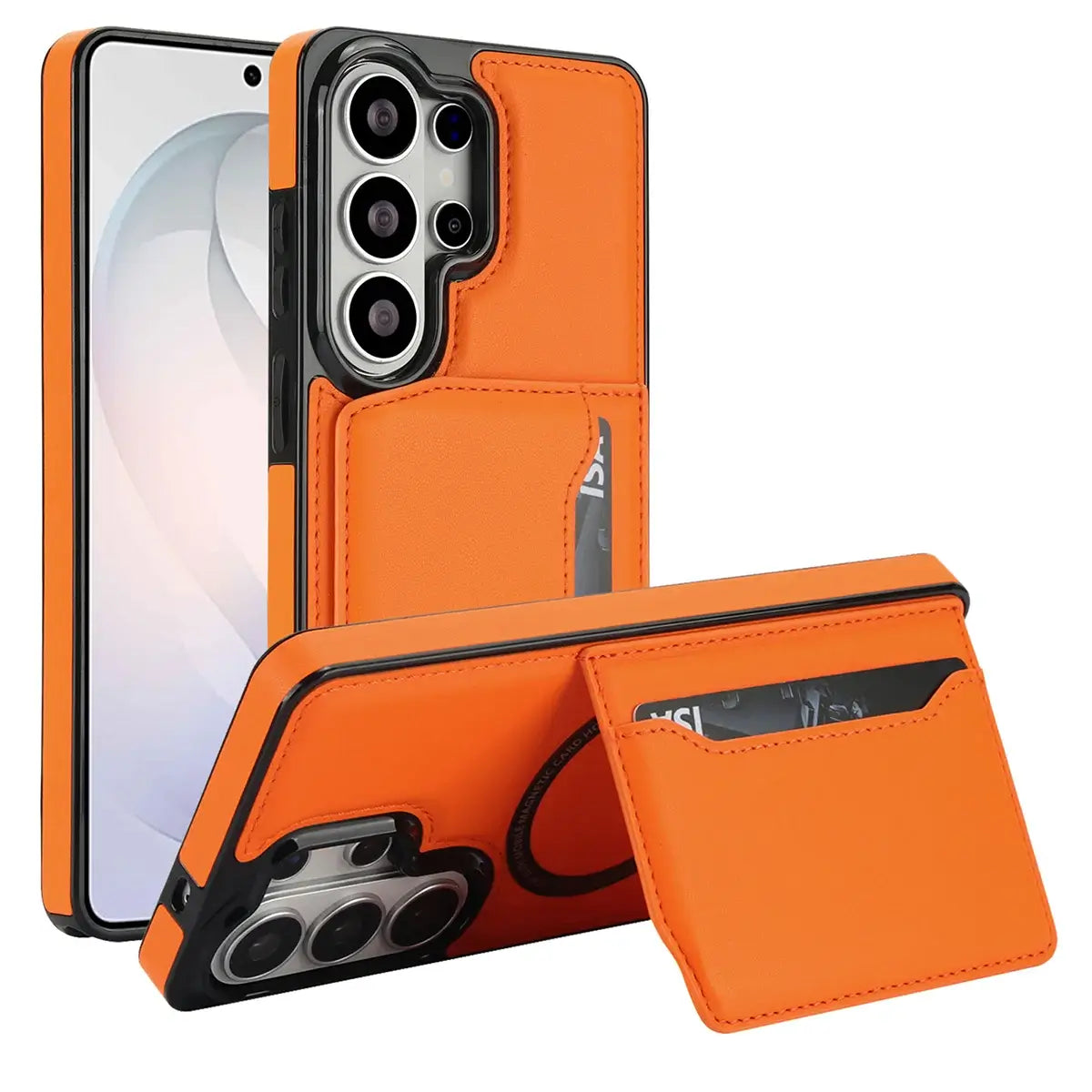 Buy Shockproof Protective Case with Card Holder, Magnetic Charging Compatibility & Hands-Free Viewing Stand - Vaun at Caseles-Samsung Galaxy S26 Ultra, Orange
