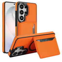 Buy Shockproof Protective Case with Card Holder, Magnetic Charging Compatibility & Hands-Free Viewing Stand - Vaun at Caseles-Samsung Galaxy S26 Ultra, Orange