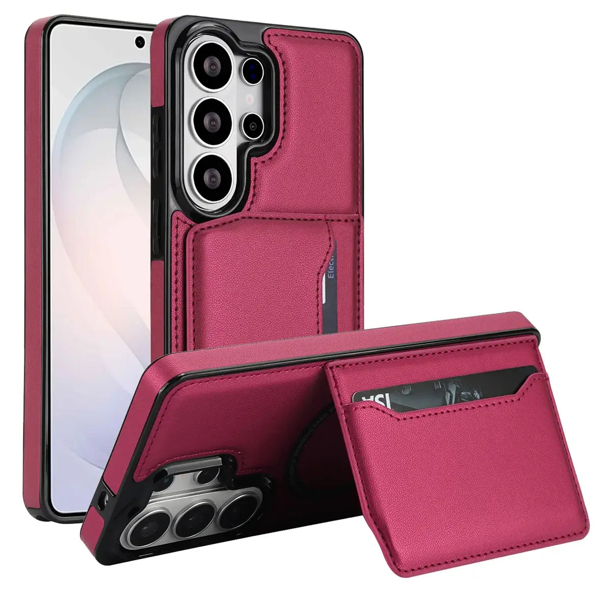 Buy Shockproof Protective Case with Card Holder, Magnetic Charging Compatibility & Hands-Free Viewing Stand - Vaun at Caseles-Samsung Galaxy S26 Ultra, Red