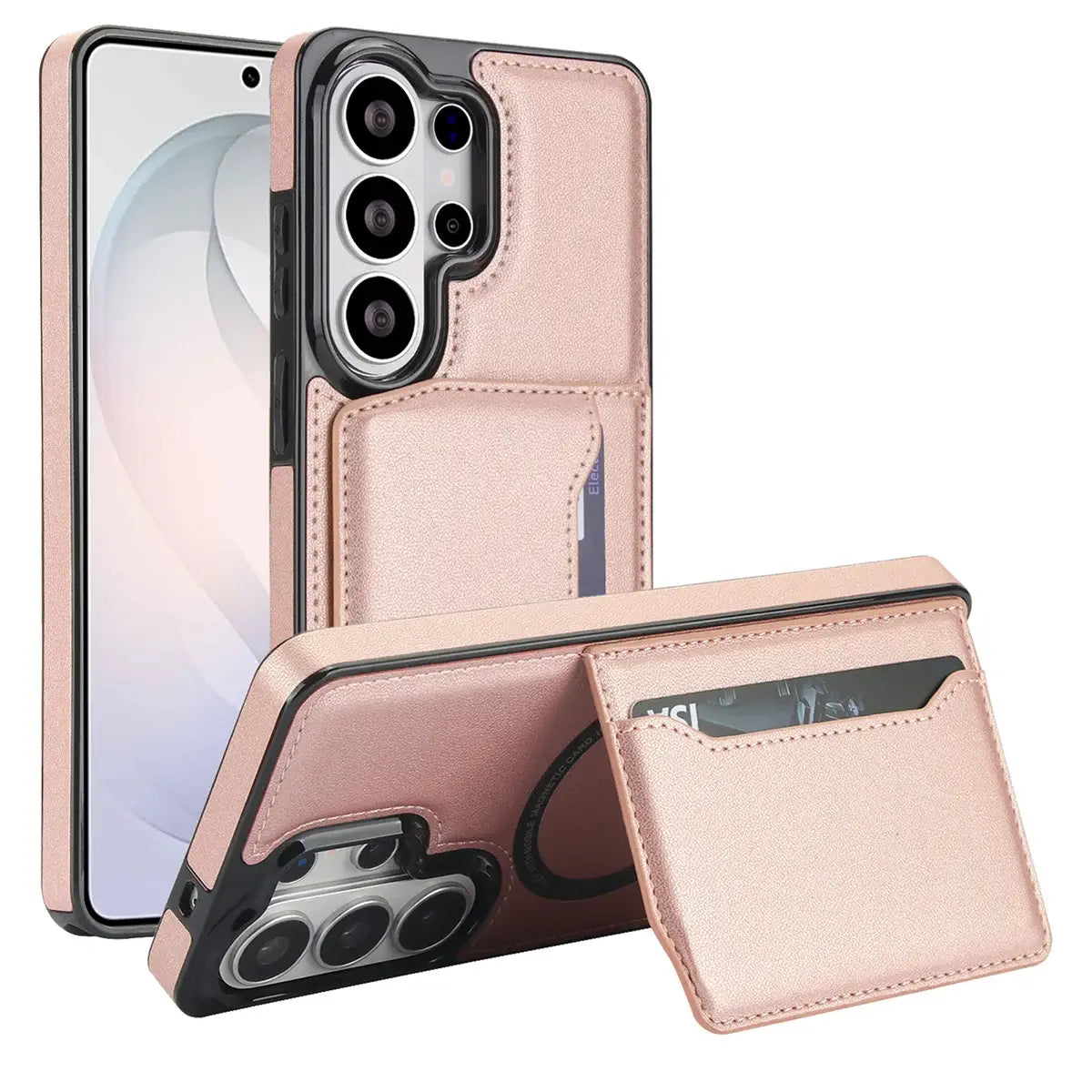 Buy Shockproof Protective Case with Card Holder, Magnetic Charging Compatibility & Hands-Free Viewing Stand - Vaun at Caseles-Samsung Galaxy S26 Ultra, RoseGold