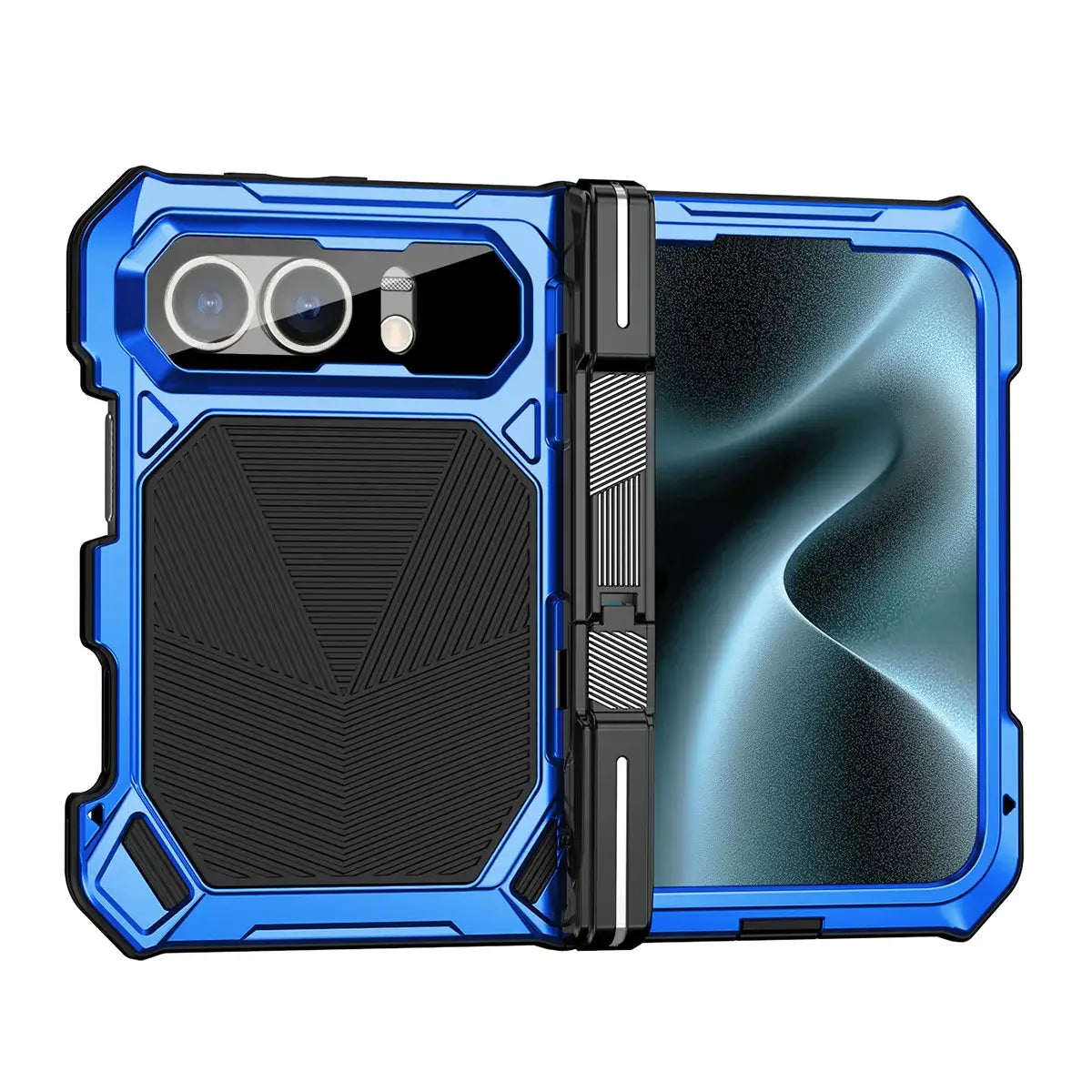Buy Heavy-Duty Magnetic Case with Built-In PET Screen Protector, Hidden Hinge Kickstand & 18FT Drop Defense - VAUX at Caseles-iPhone Ultra, Black